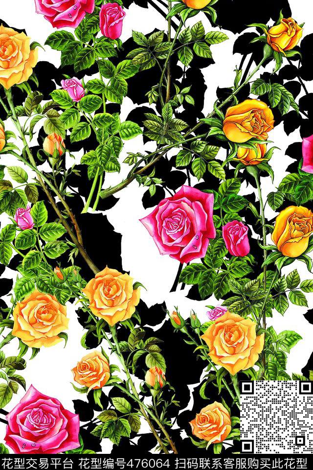 玫瑰欧式阴影数码印花华亿平台下载（图片编号: 476064） - 瓦栏（Walan）