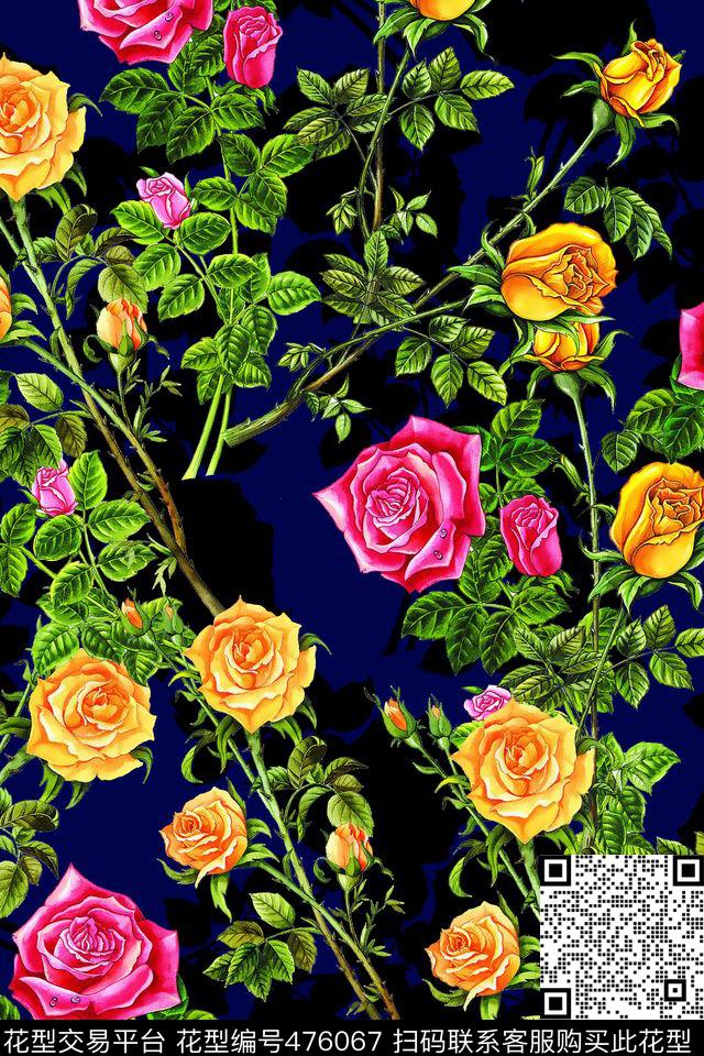 玫瑰欧式阴影数码印花华亿平台下载（图片编号: 476067） - 瓦栏（Walan）