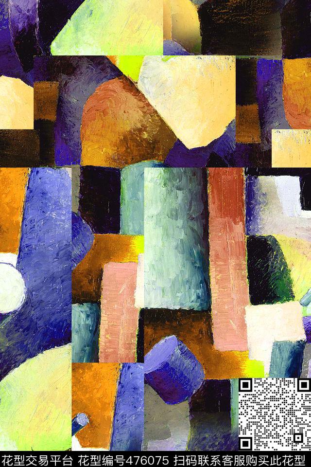 抽象油画解构数码印花华亿平台下载（图片编号: 476075） - 瓦栏（Walan）