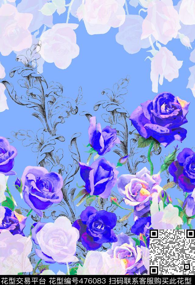底纹玫瑰欧式数码印花华亿平台下载（图片编号: 476083） - 瓦栏（Walan）