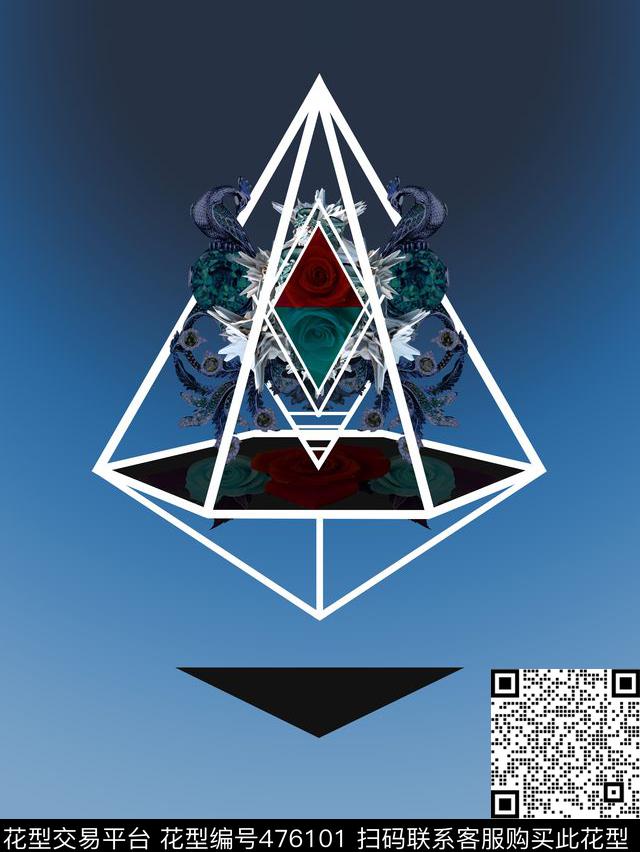 复古几何立体钻石玫瑰手绘数码印花华亿平台下载（图片编号: 476101） - 瓦栏（Walan）
