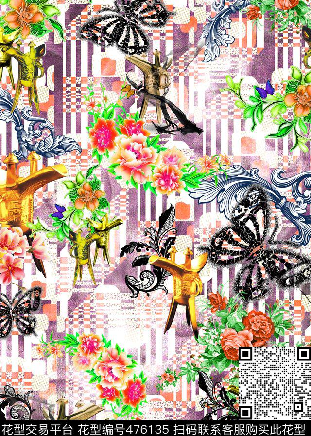 复古几何器皿数码印花华亿平台下载（图片编号: 476135） - 瓦栏（Walan）