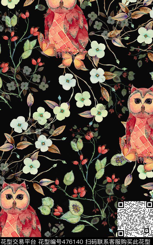 水彩画卡通动物猫头鹰数码印花华亿平台下载（图片编号: 476140） - 瓦栏（Walan）
