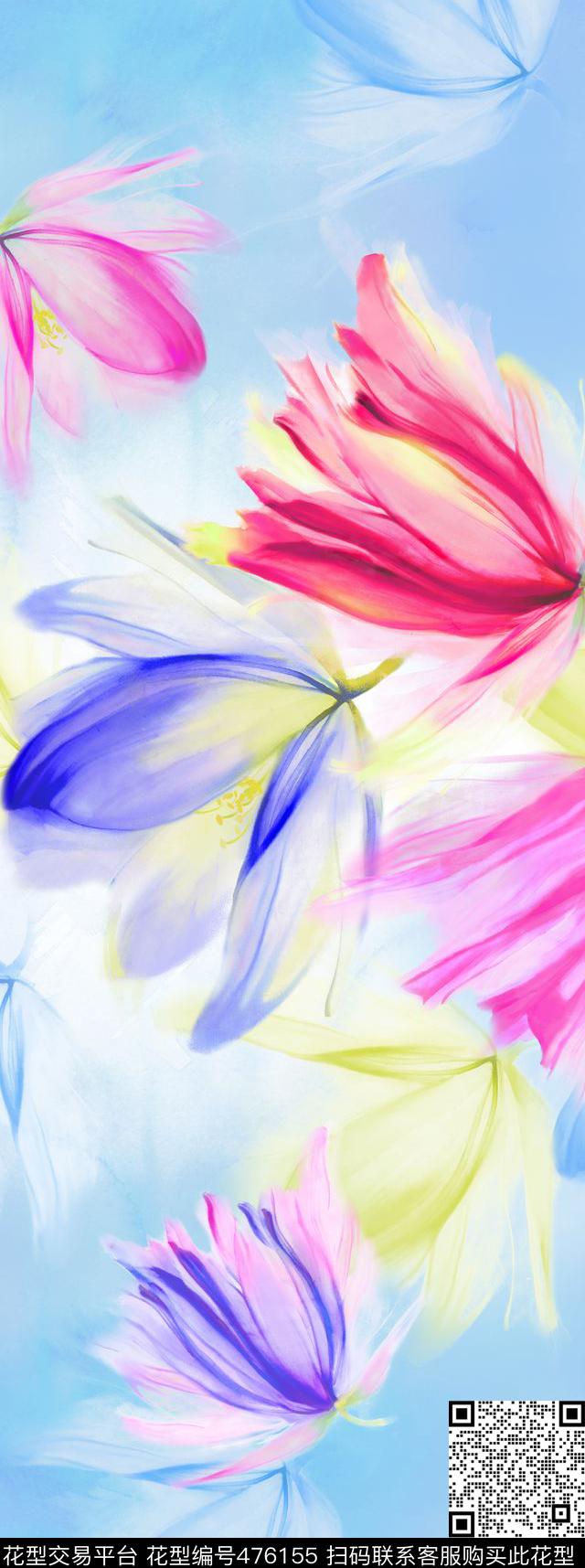 时尚花卉手绘数码印花华亿平台下载（图片编号: 476155） - 瓦栏（Walan）