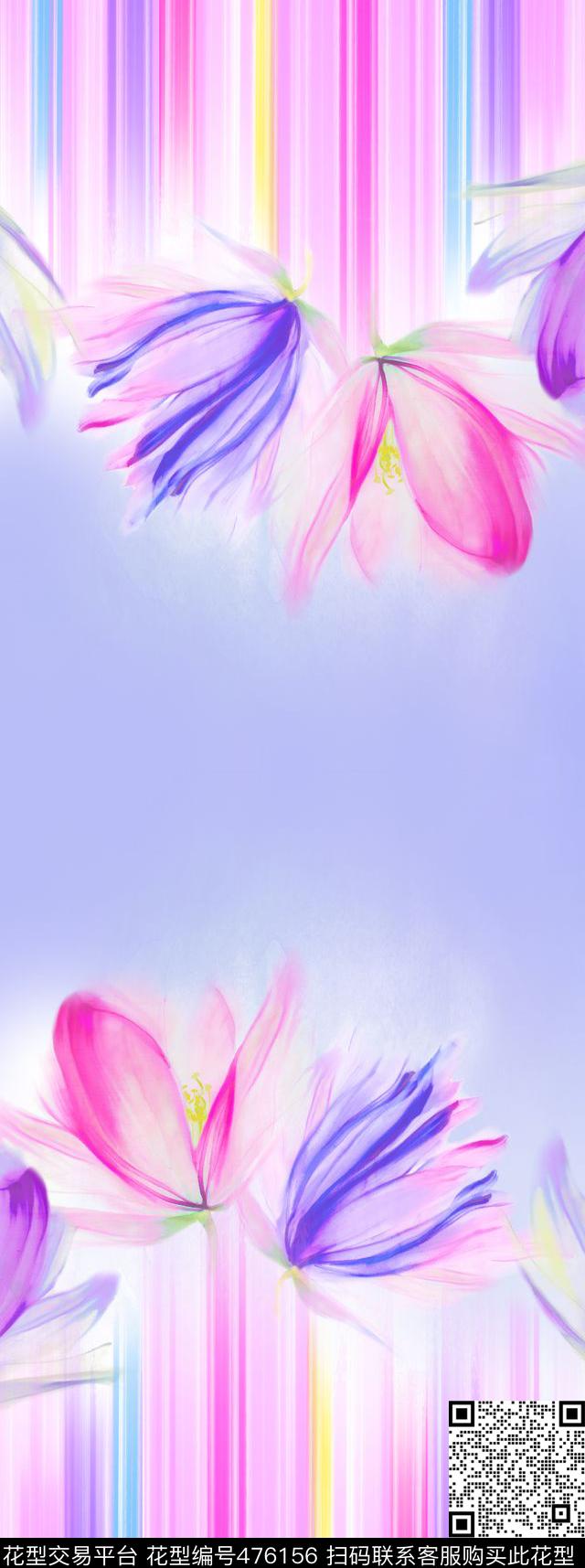 时尚花卉手绘数码印花华亿平台下载（图片编号: 476156） - 瓦栏（Walan）