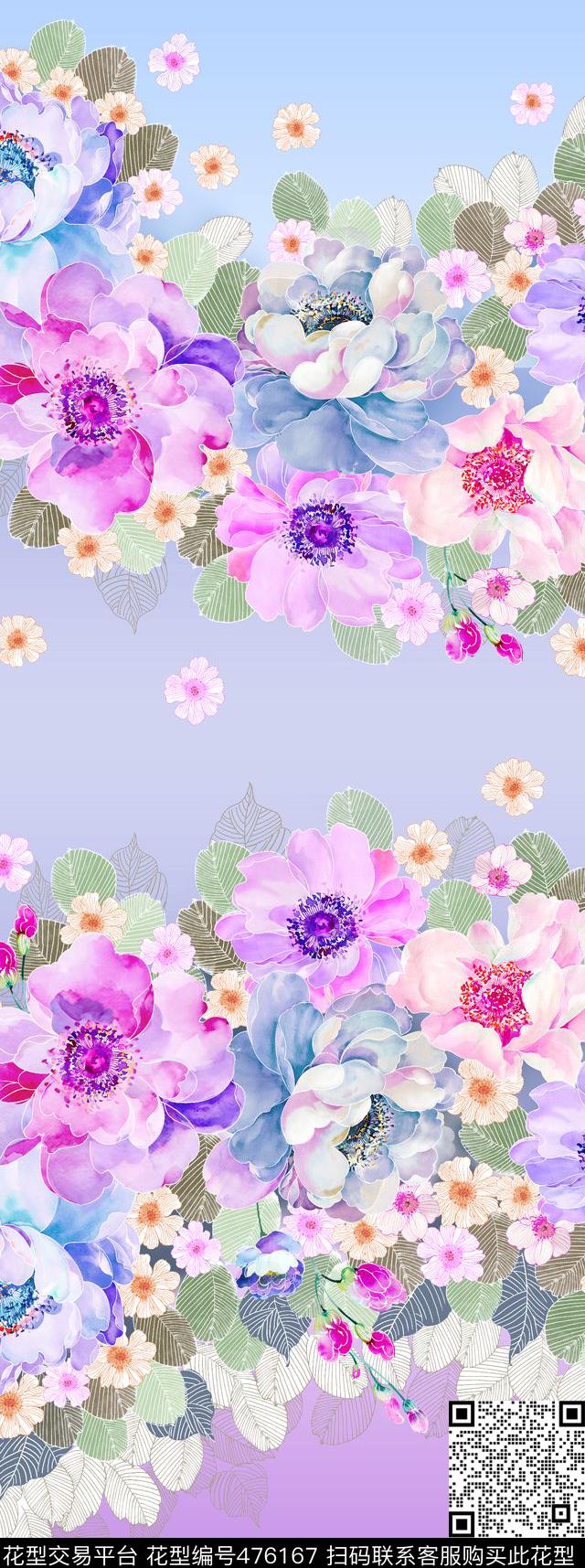 时尚花卉手绘数码印花华亿平台下载（图片编号: 476167） - 瓦栏（Walan）