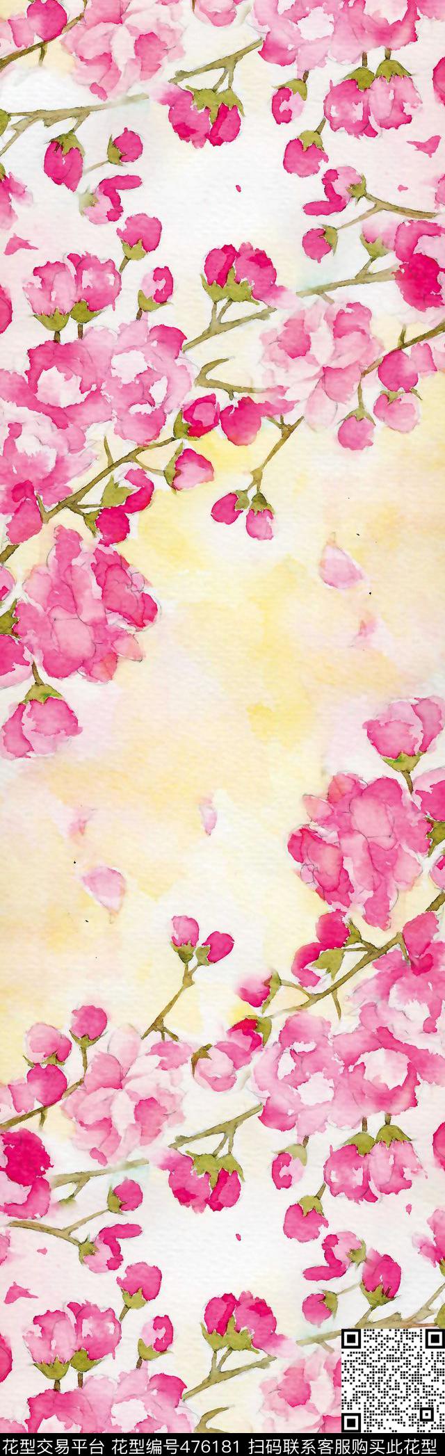 花卉清新手绘数码印花华亿平台下载（图片编号: 476181） - 瓦栏（Walan）