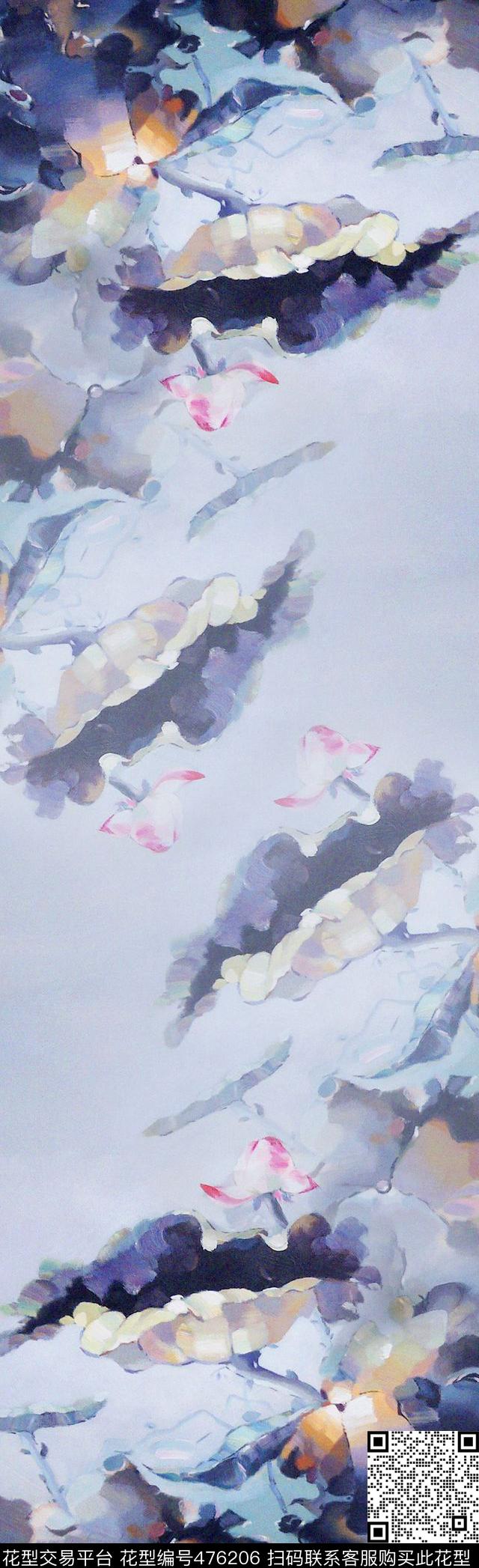 荷花荷叶花卉数码印花华亿平台下载（图片编号: 476206） - 瓦栏（Walan）