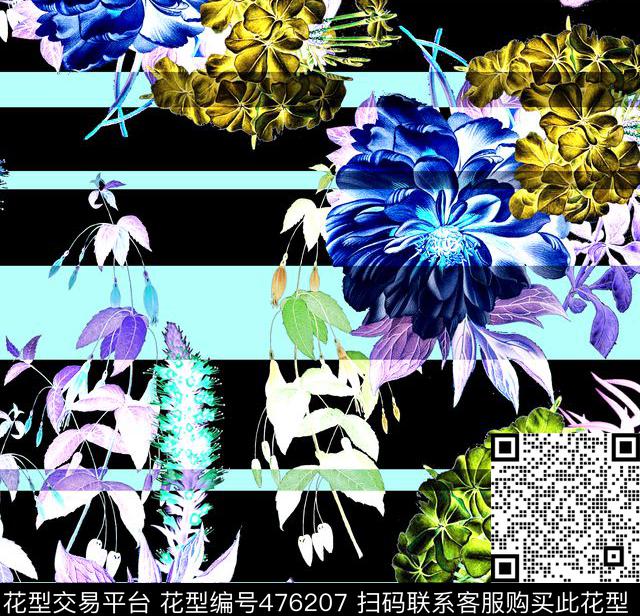 流行时尚手绘彩色花卉欧美数码印花华亿平台下载（图片编号: 476207） - 瓦栏（Walan）
