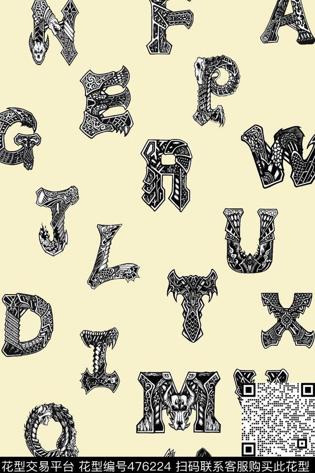 潮流字母几何填充数码印花华亿平台下载（图片编号: 476224） - 瓦栏（Walan）