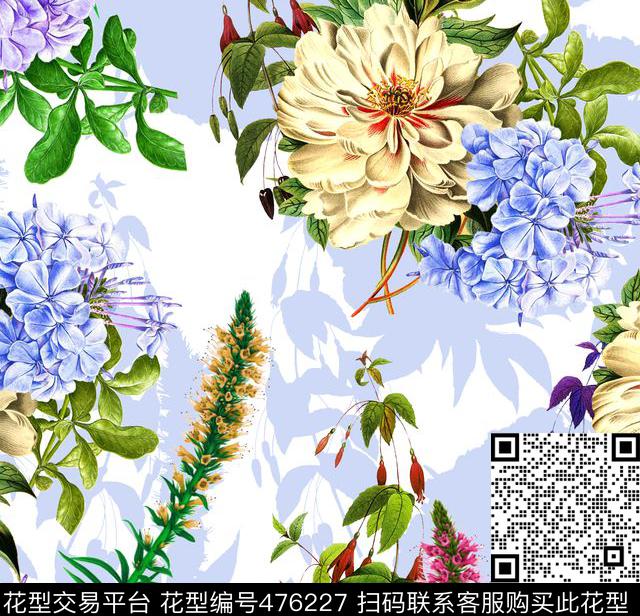流行时尚彩色花卉手绘数码印花华亿平台下载（图片编号: 476227） - 瓦栏（Walan）