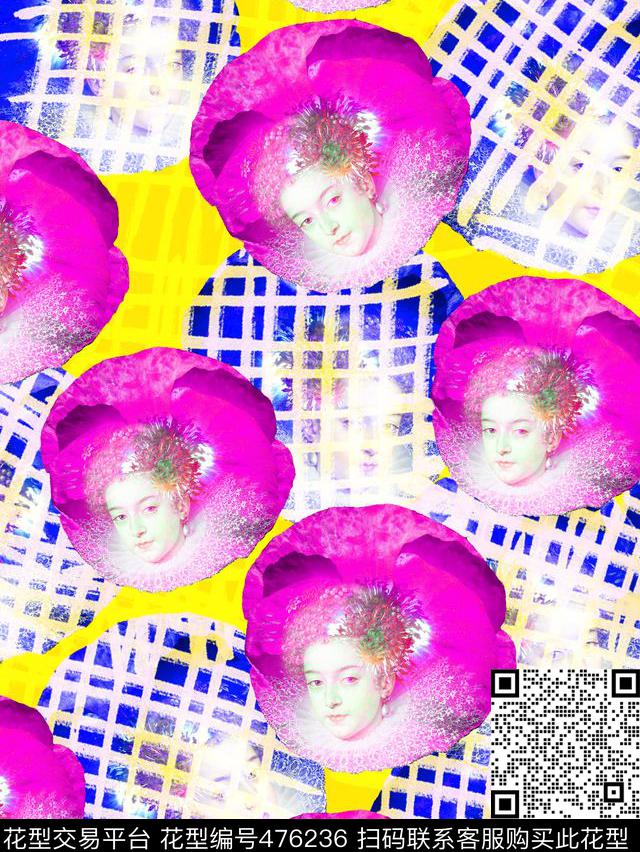 花卉线条混搭写意人数码印花华亿平台下载（图片编号: 476236） - 瓦栏（Walan）