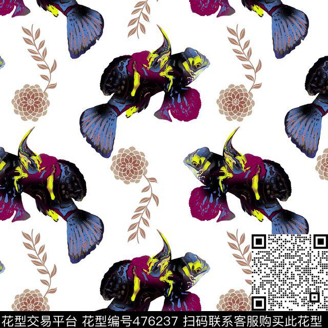 抽象小鱼花卉数码印花华亿平台下载（图片编号: 476237） - 瓦栏（Walan）