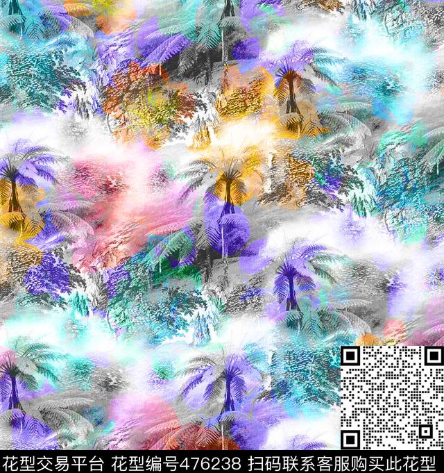 流行时尚彩色抽象椰子树MAX-女装数码印花华亿平台下载（图片编号: 476238） - 瓦栏（Walan）