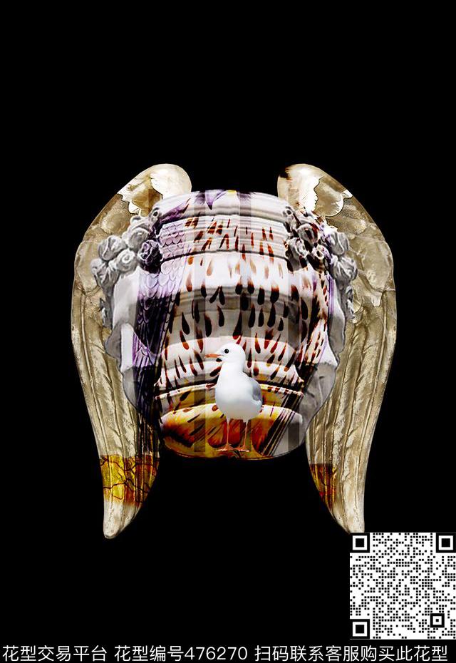 时尚定位豹纹雕像翅膀数码印花华亿平台下载（图片编号: 476270） - 瓦栏（Walan）