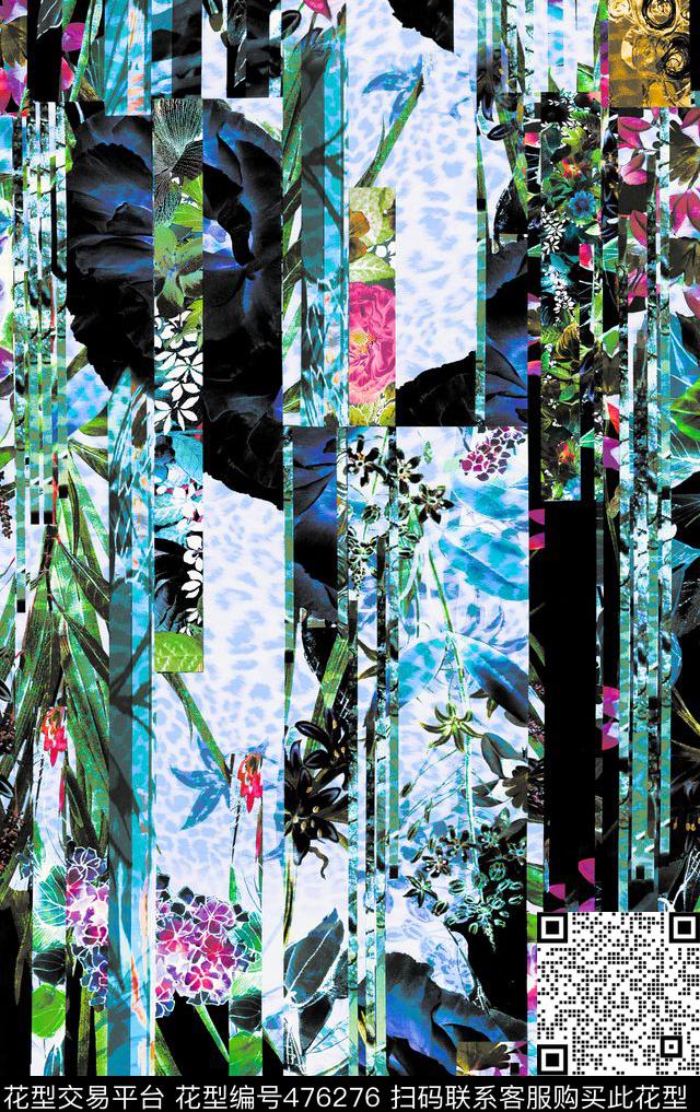 流行时尚线条花卉欧美数码印花华亿平台下载（图片编号: 476276） - 瓦栏（Walan）