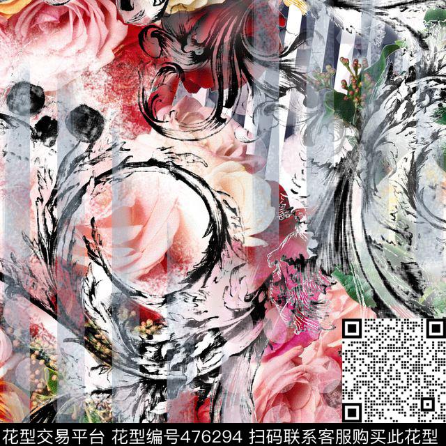时尚花卉水墨数码印花华亿平台下载（图片编号: 476294） - 瓦栏（Walan）