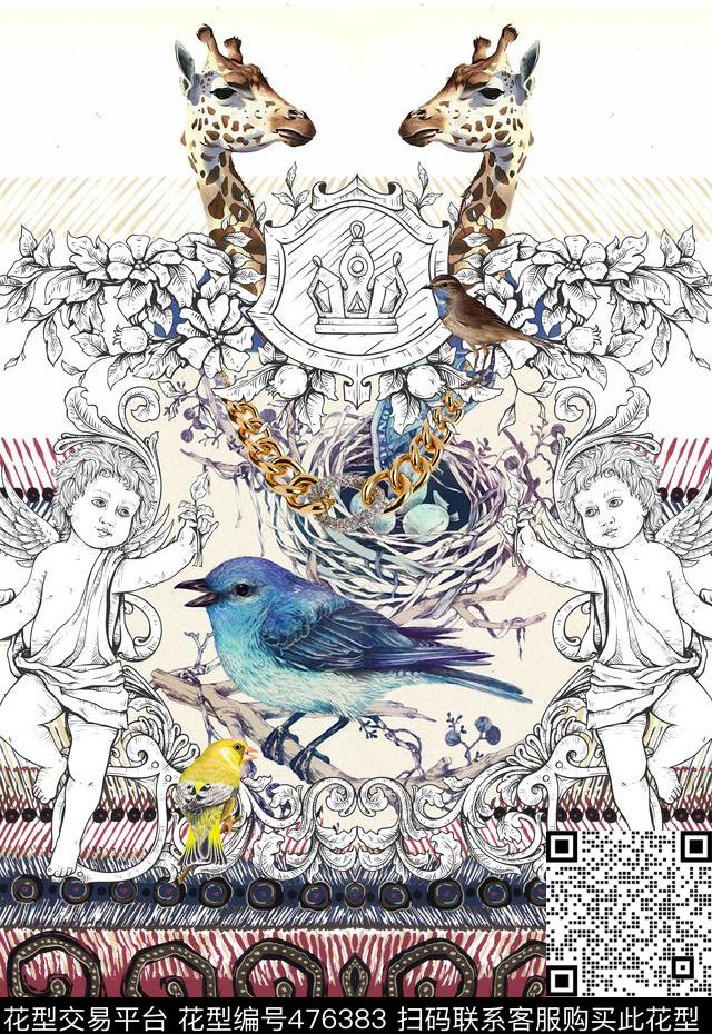 潮流时尚花卉定位女装印花数码印花华亿平台下载（图片编号: 476383） - 瓦栏（Walan）