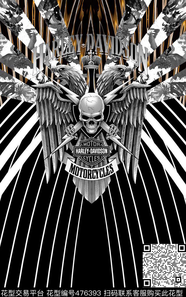 潮流时尚骷髅定位条纹数码印花华亿平台下载（图片编号: 476393） - 瓦栏（Walan）