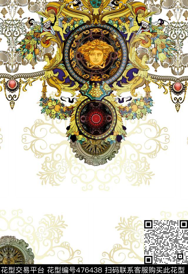 定位时尚欧式花纹金属花卉搭配数码印花华亿平台下载（图片编号: 476438） - 瓦栏（Walan）