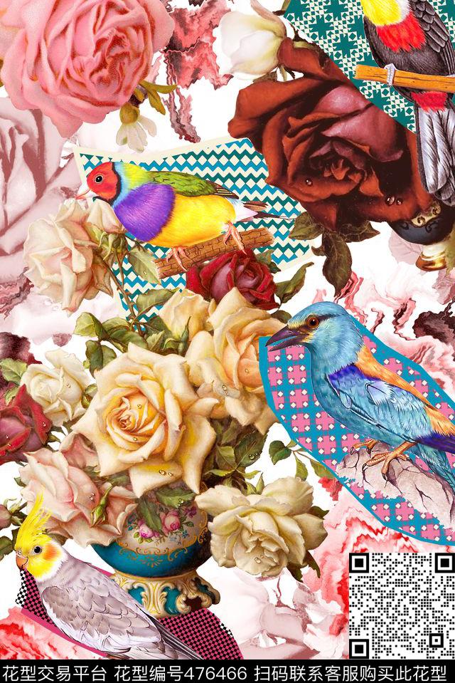 时尚热带花鸟花卉数码印花华亿平台下载（图片编号: 476466） - 瓦栏（Walan）