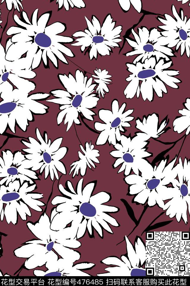 复古花卉散花传统印花华亿平台下载（图片编号: 476485） - 瓦栏（Walan）