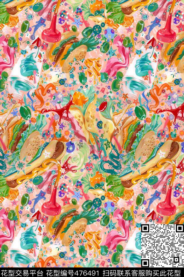 趣味手绘数码印花华亿平台下载（图片编号: 476491） - 瓦栏（Walan）