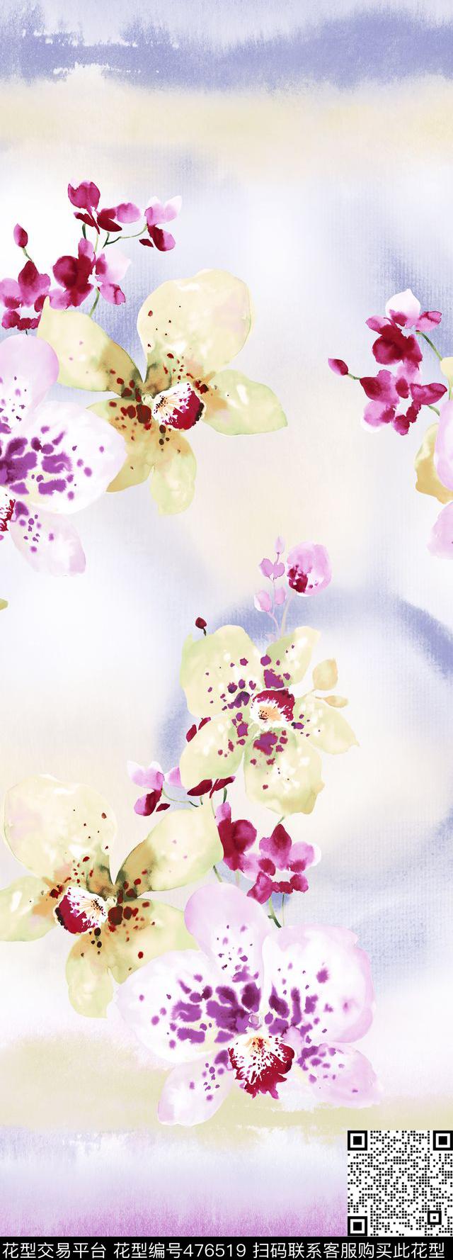 时尚花卉手绘抽象数码印花华亿平台下载（图片编号: 476519） - 瓦栏（Walan）