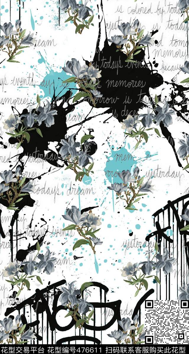 甜美清新字母肌理底纹小花传统印花华亿平台下载（图片编号: 476611） - 瓦栏（Walan）