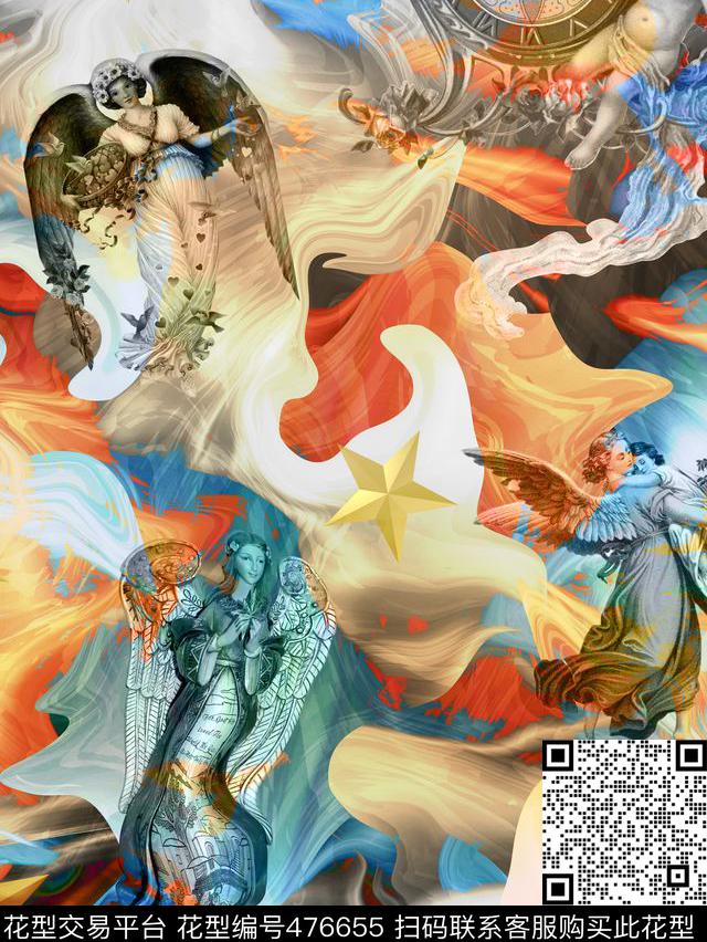 复古欧式天使数码印花华亿平台下载（图片编号: 476655） - 瓦栏（Walan）