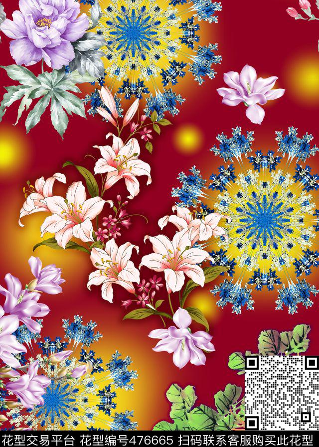 抽象花卉植物数码印花华亿平台下载（图片编号: 476665） - 瓦栏（Walan）