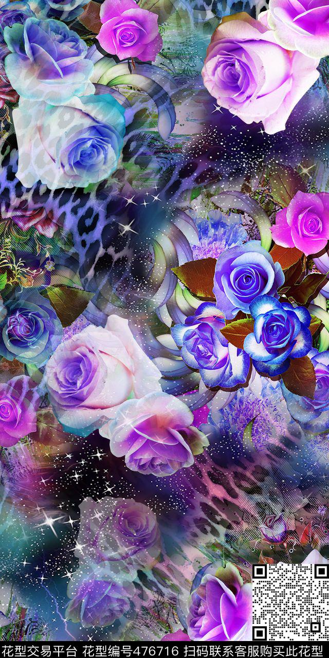 数码豹纹女装花卉数码印花华亿平台下载（图片编号: 476716） - 瓦栏（Walan）