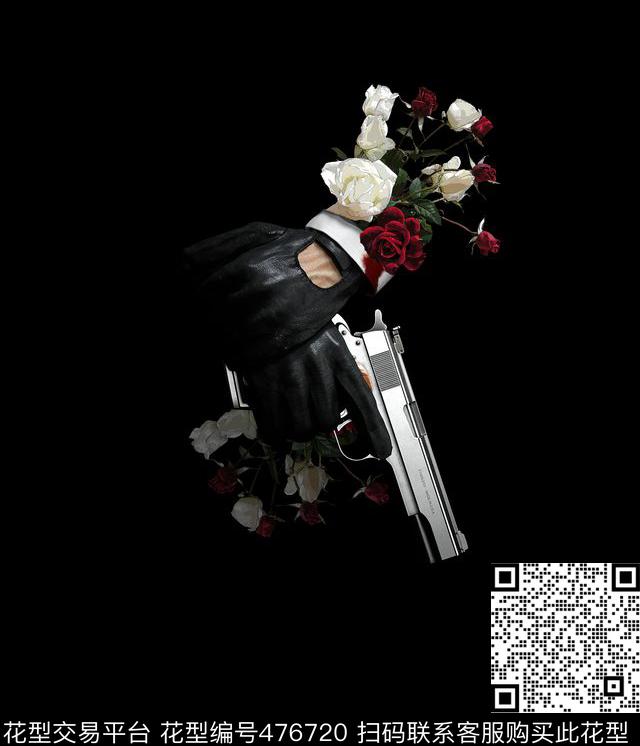 男装玫瑰花枪枪手手红花白花手套数码印花华亿平台下载（图片编号: 476720） - 瓦栏（Walan）