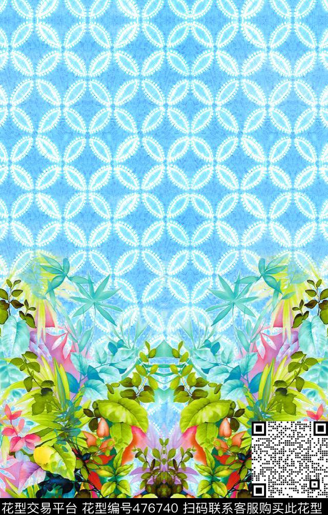 流行时尚热带雨林手绘花组合几何欧美数码印花华亿平台下载（图片编号: 476740） - 瓦栏（Walan）