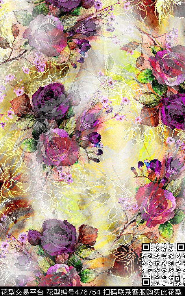 抽象满地印花丝巾数码印花华亿平台下载（图片编号: 476754） - 瓦栏（Walan）