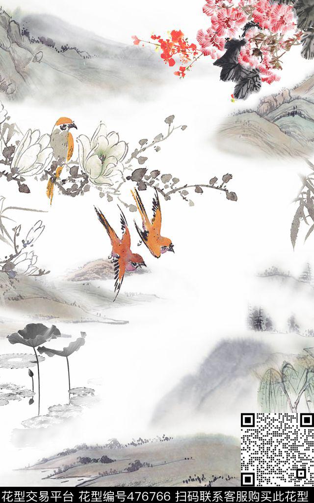 山水画中国风水墨画数码印花华亿平台下载（图片编号: 476766） - 瓦栏（Walan）