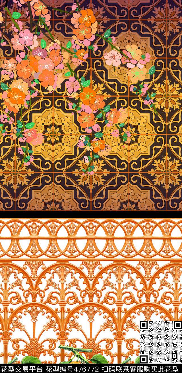 欧式风格金属装饰手绘水果数码印花华亿平台下载（图片编号: 476772） - 瓦栏（Walan）