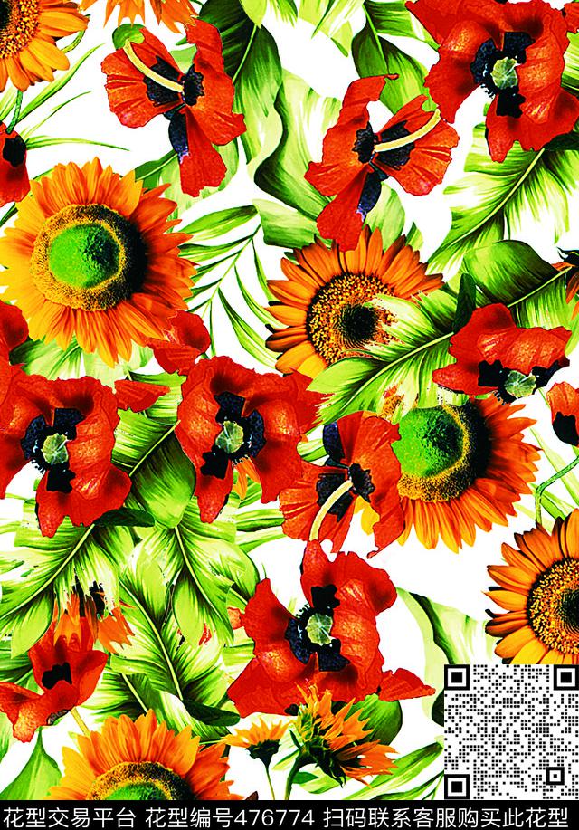 花叶坯布田园阳光向日葵花数码印花华亿平台下载（图片编号: 476774） - 瓦栏（Walan）