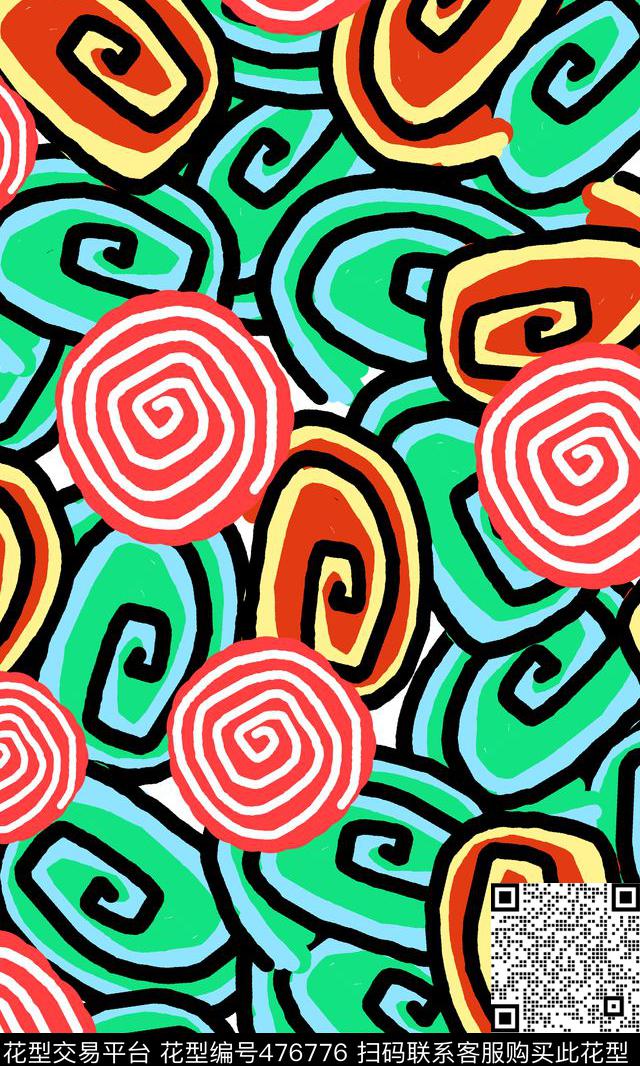 笔刷手绘涂鸦漩涡传统印花华亿平台下载（图片编号: 476776） - 瓦栏（Walan）