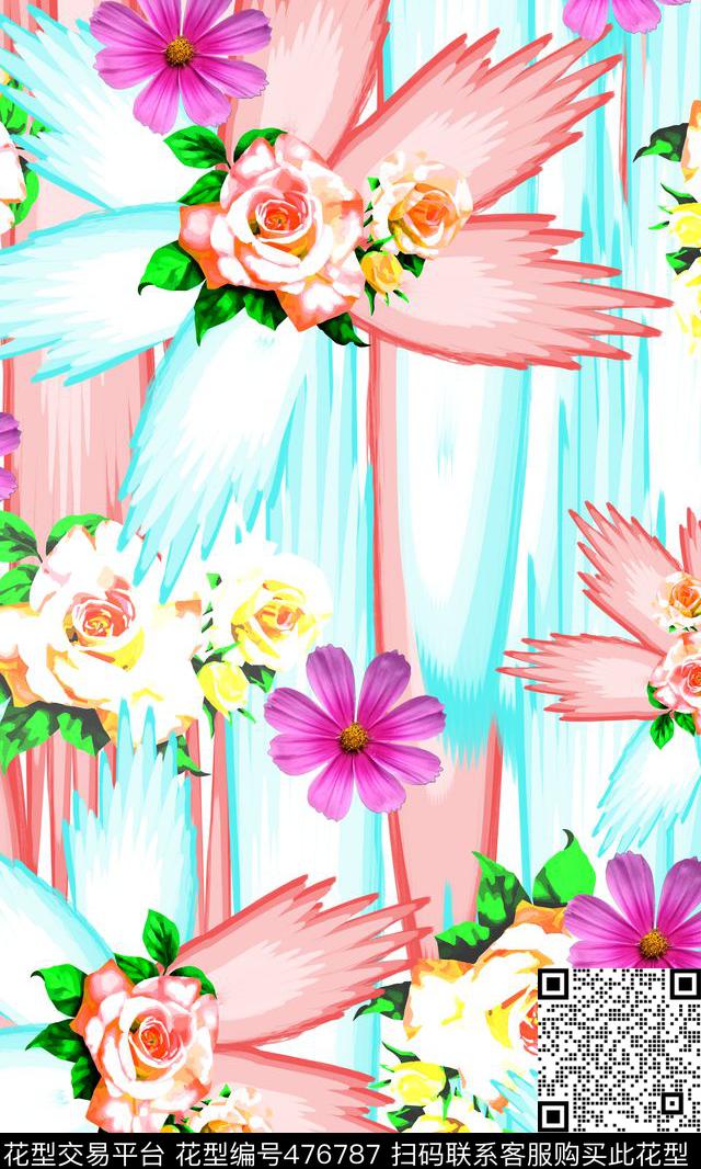 清新淡雅花色块数码印花华亿平台下载（图片编号: 476787） - 瓦栏（Walan）