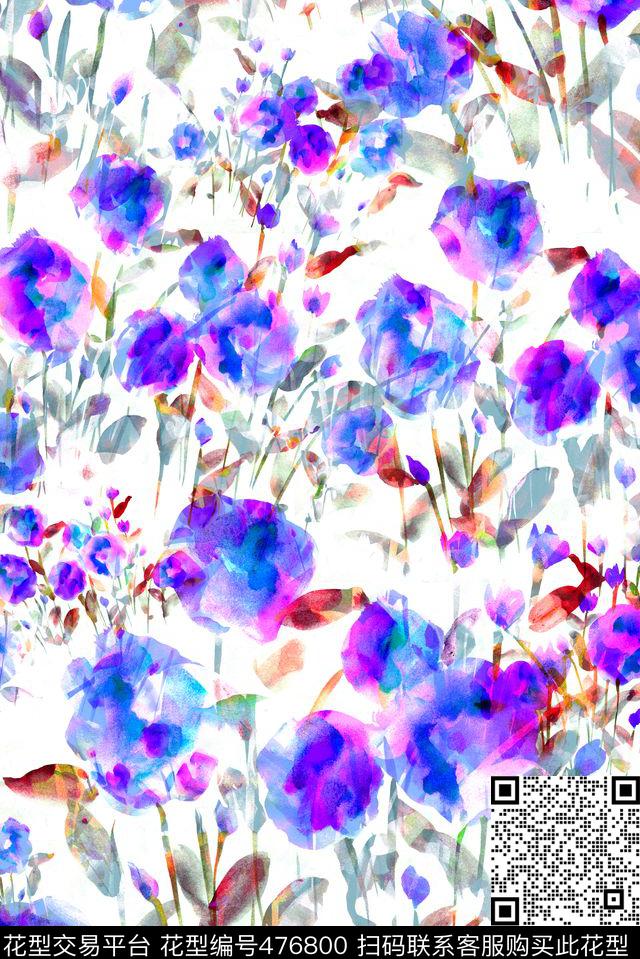 抽象花卉手绘数码印花华亿平台下载（图片编号: 476800） - 瓦栏（Walan）