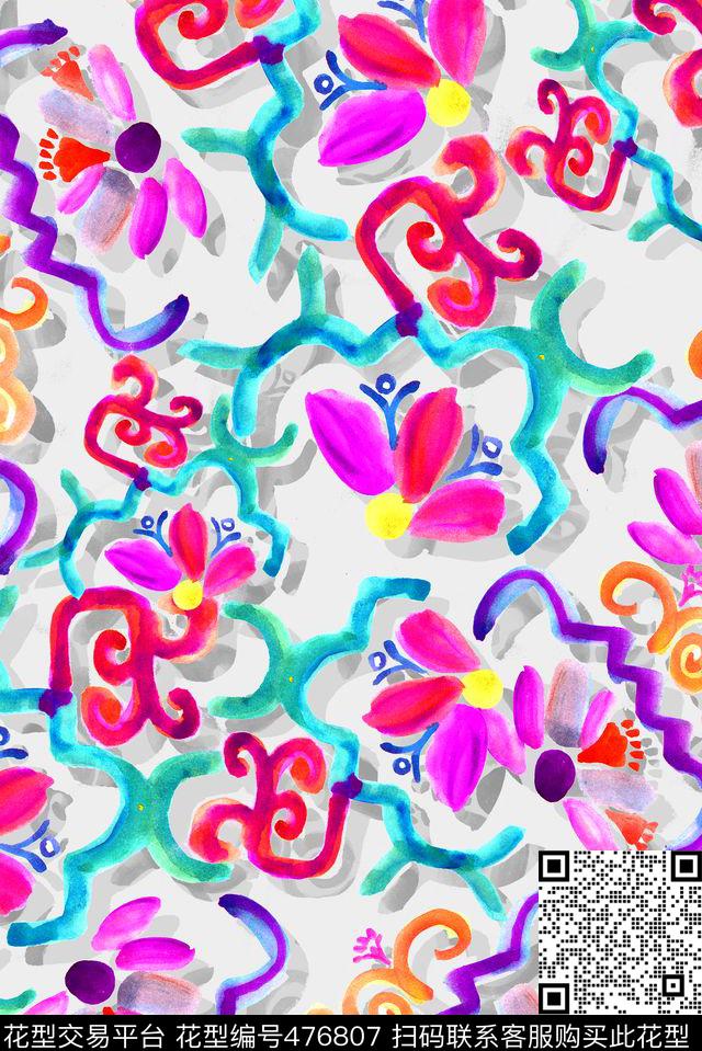 手绘水彩抽象数码印花华亿平台下载（图片编号: 476807） - 瓦栏（Walan）