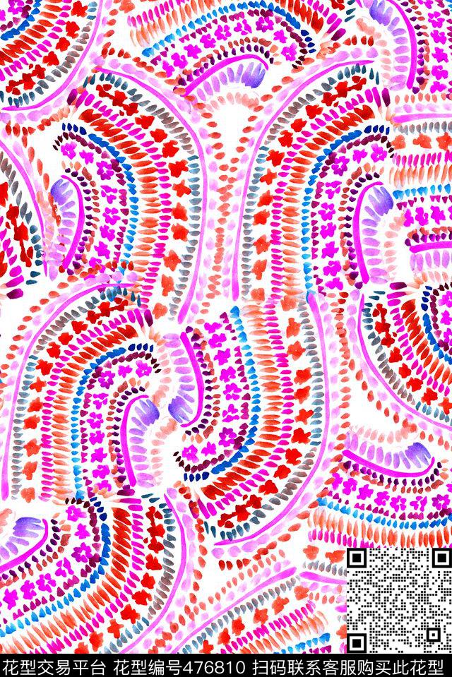 手绘水彩民族数码印花华亿平台下载（图片编号: 476810） - 瓦栏（Walan）