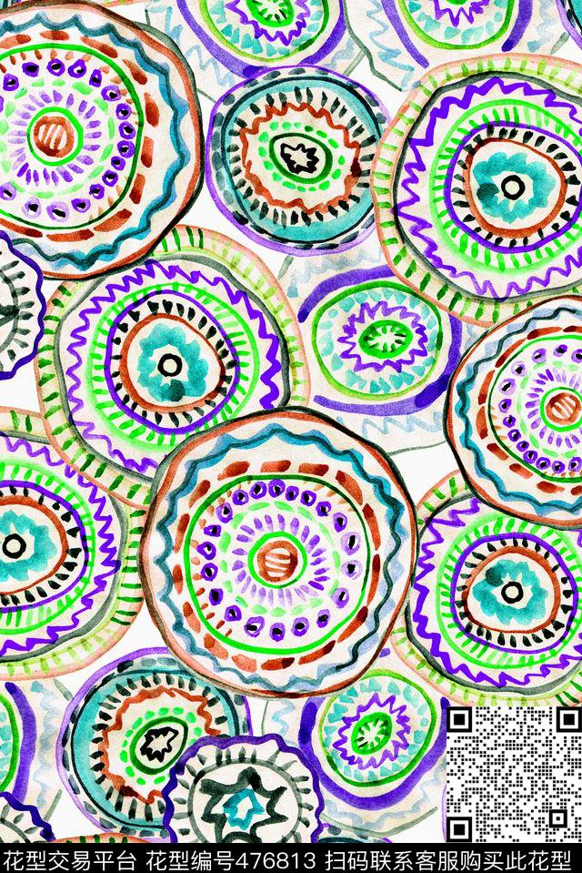 民族团花圆形数码印花华亿平台下载（图片编号: 476813） - 瓦栏（Walan）