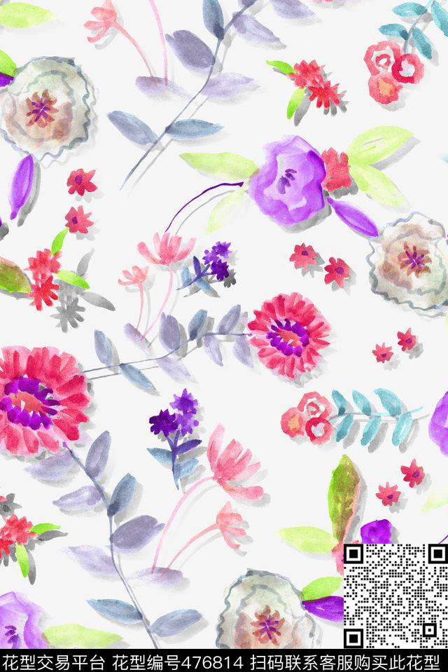 手绘小碎花花卉数码印花华亿平台下载（图片编号: 476814） - 瓦栏（Walan）