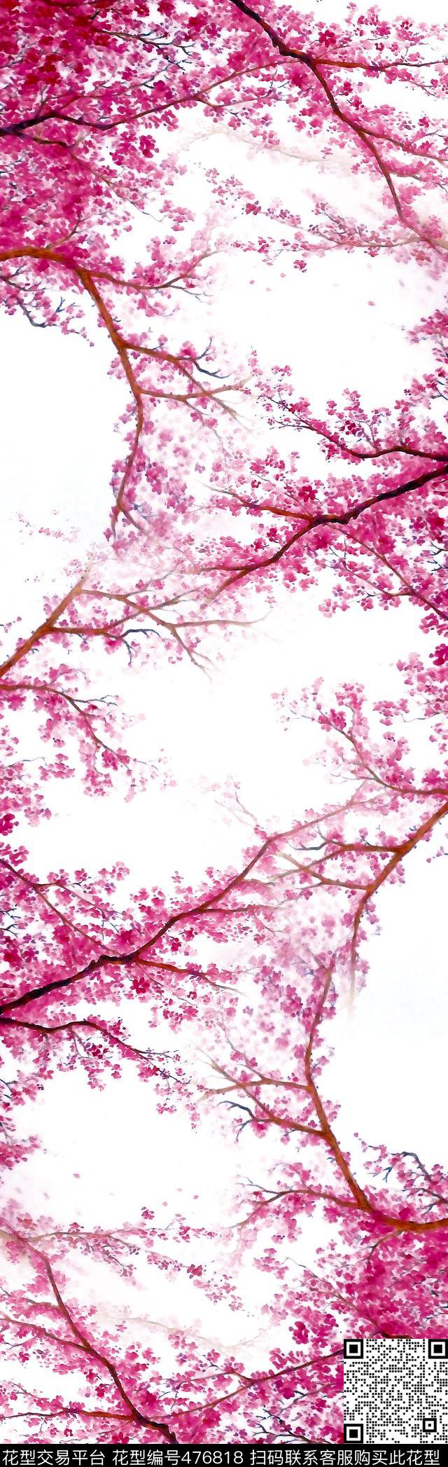 手绘中国风桃花数码印花华亿平台下载（图片编号: 476818） - 瓦栏（Walan）