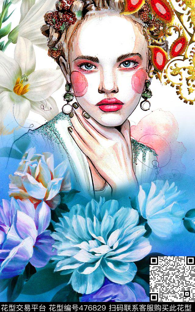 MAX-定位欧美民族风流行时尚手绘人物花卉数码印花华亿平台下载（图片编号: 476829） - 瓦栏（Walan）