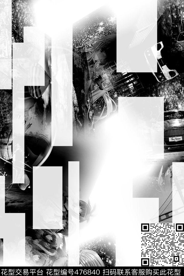 黑白时尚混搭数码印花华亿平台下载（图片编号: 476840） - 瓦栏（Walan）