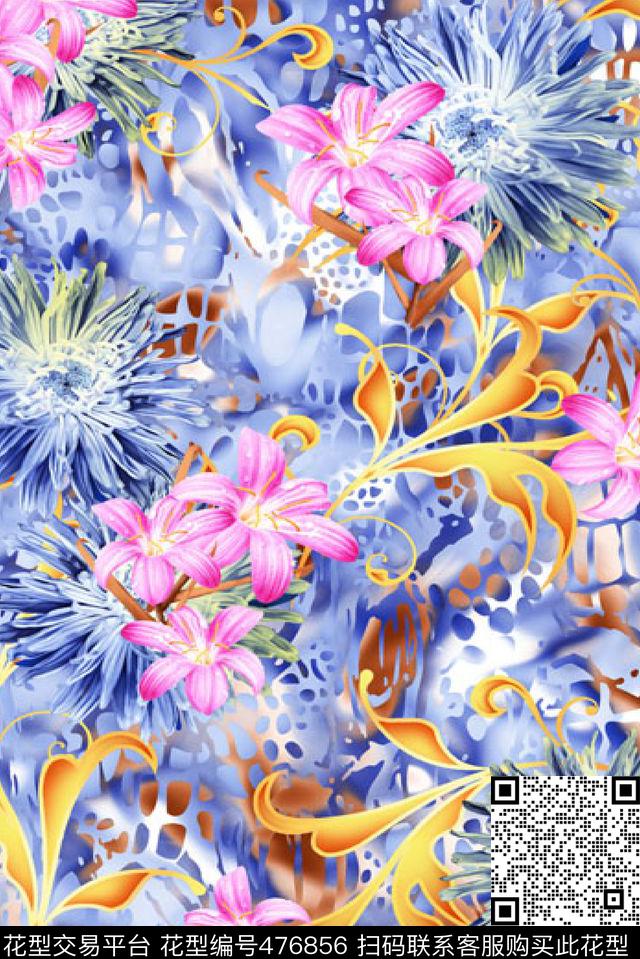 抽象碎花田园数码印花华亿平台下载（图片编号: 476856） - 瓦栏（Walan）