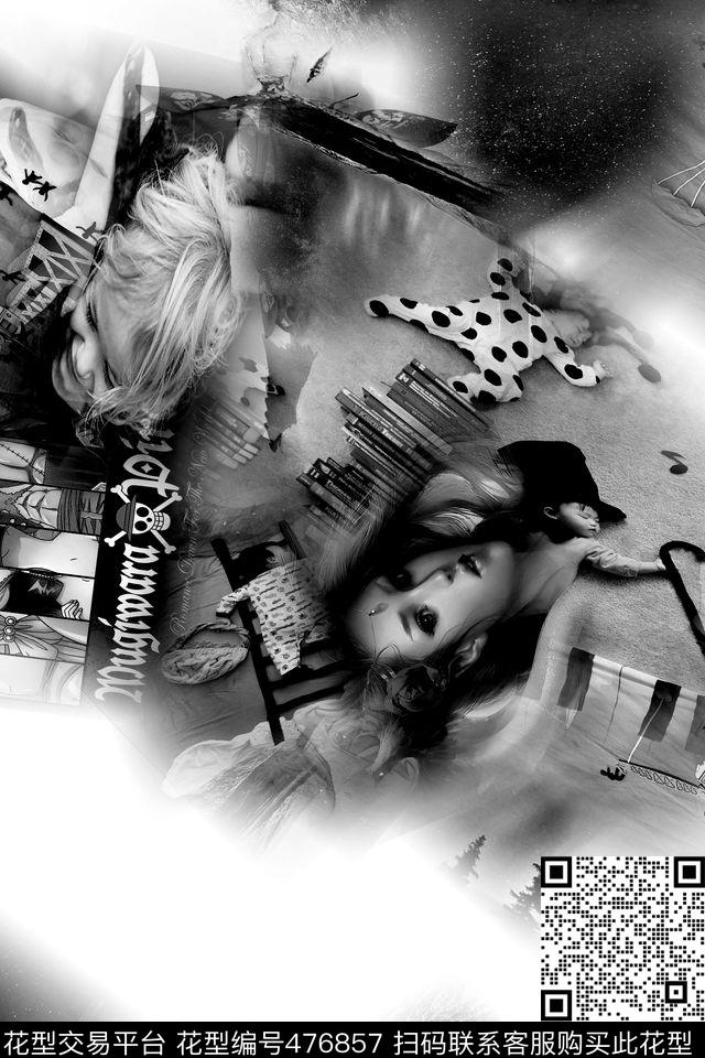 黑白灰混搭时尚数码印花华亿平台下载（图片编号: 476857） - 瓦栏（Walan）